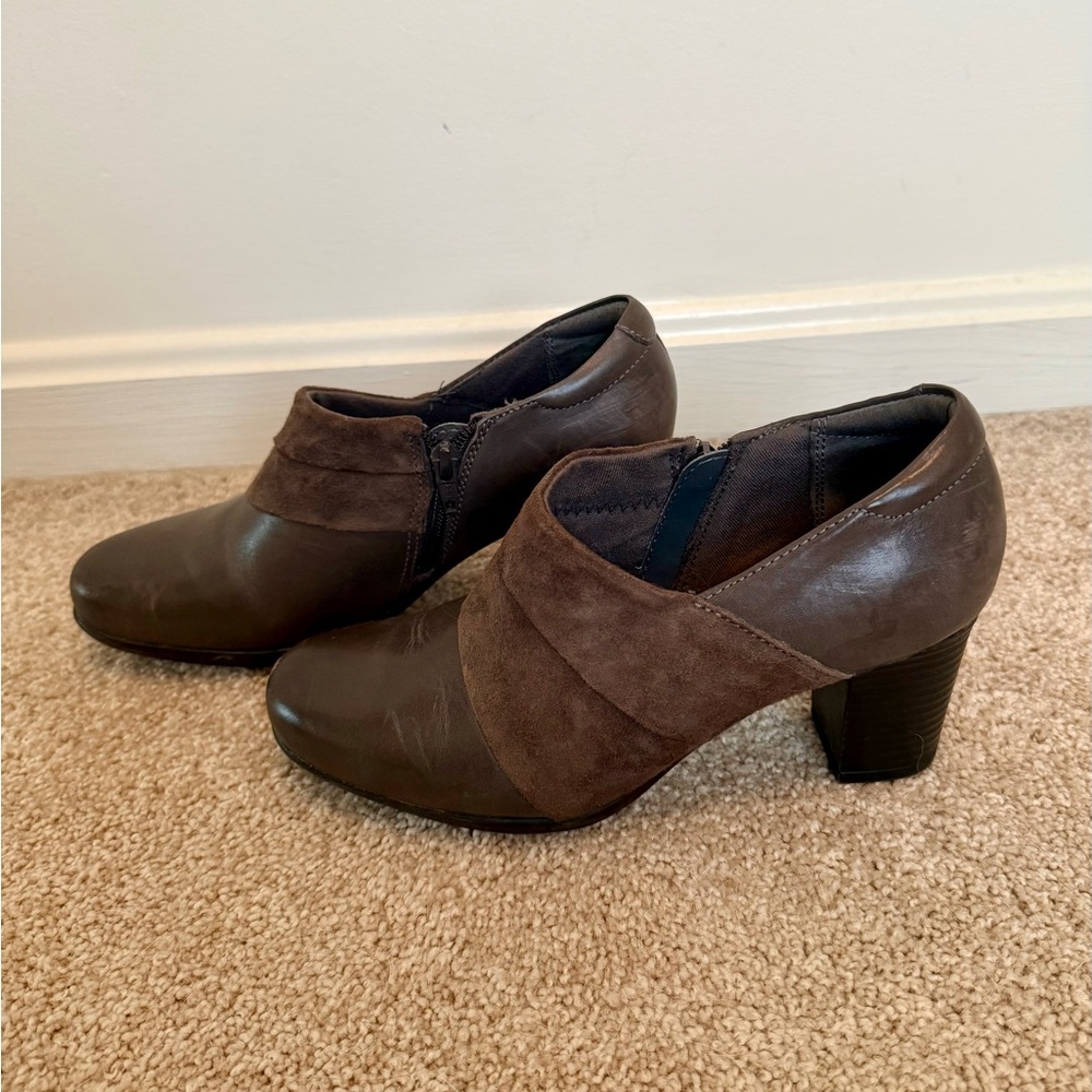 Clarks Brown Heeled Booties with Zippers